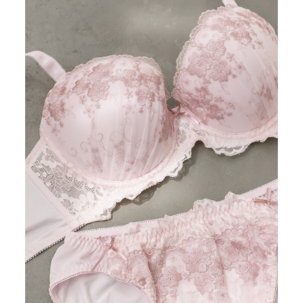 フラワー刺繍ソフトワイヤーブラジャー&ショーツセット1