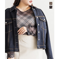 袖口シャーリングシアーチェックトップス