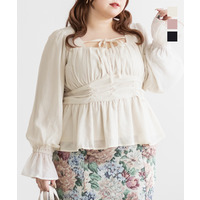 CLETTEオリジナルデコルテリボンギャザーブラウス