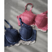 脇高配色レースブラジャー&ショーツセット