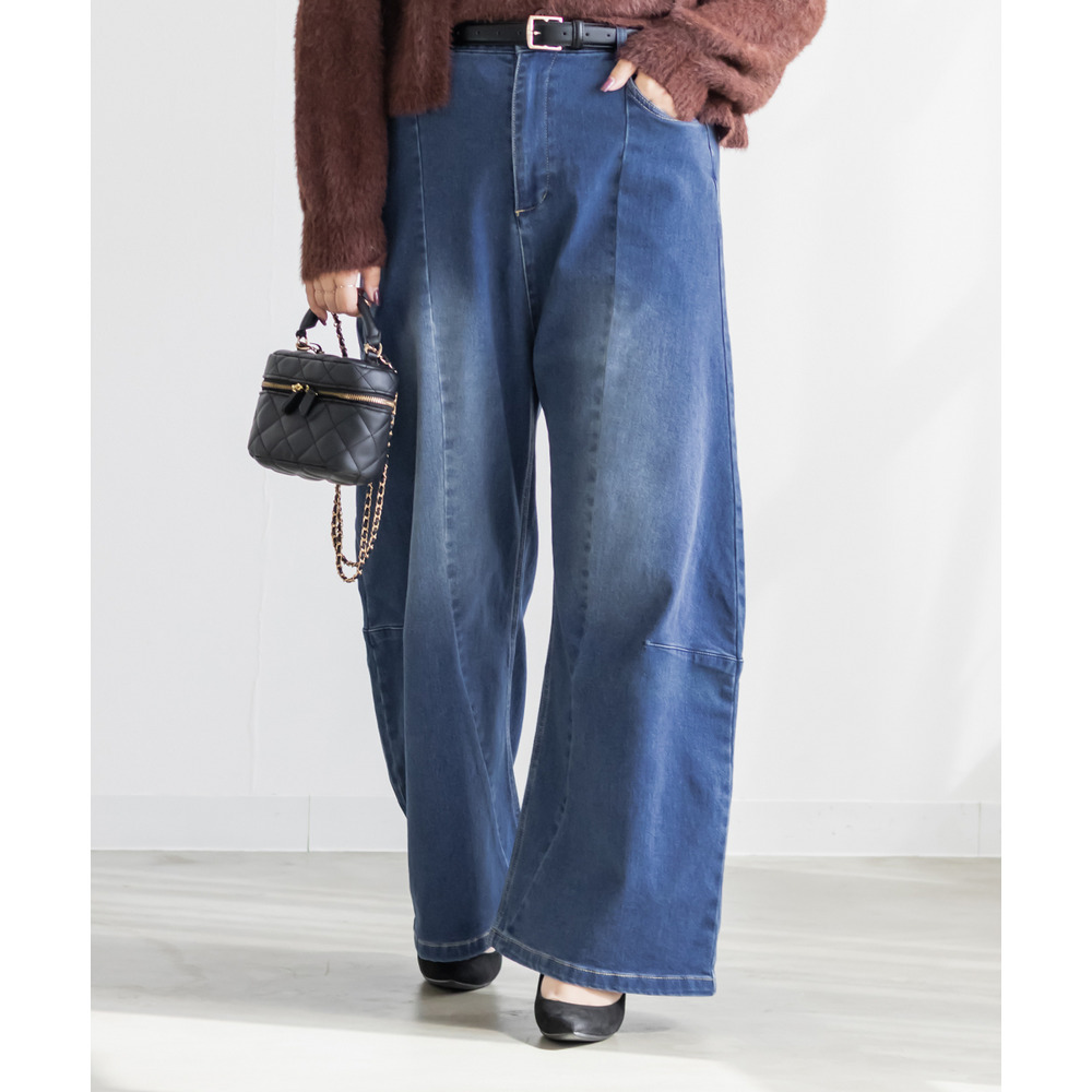 裏起毛ワイドカーブデニムパンツ1