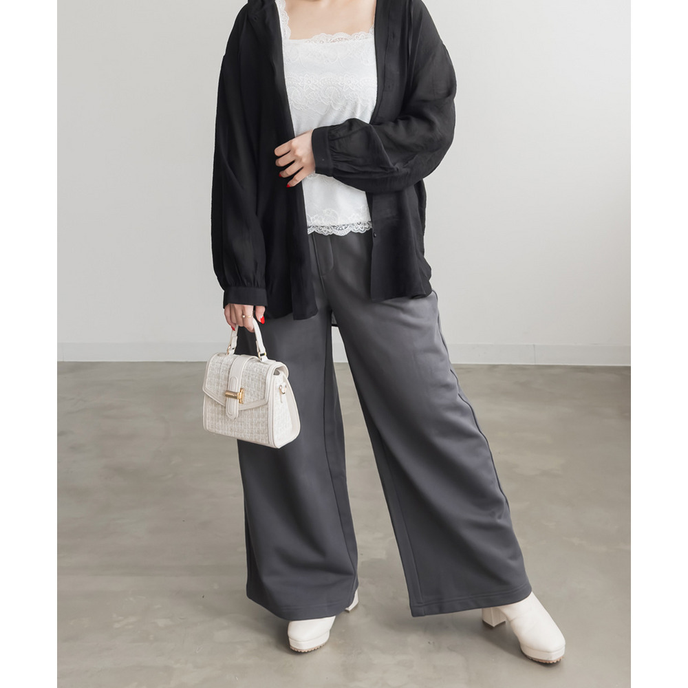 ウエストゴムスウェットワイドストレートパンツ1