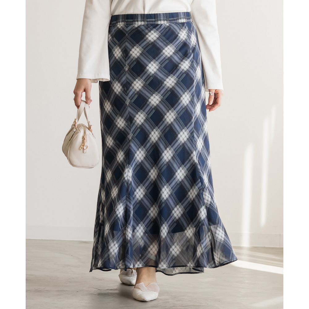 CLETTEオリジナルチェック柄シフォンスカート1