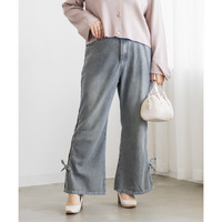 サイドカットリボンデニムフレアパンツ