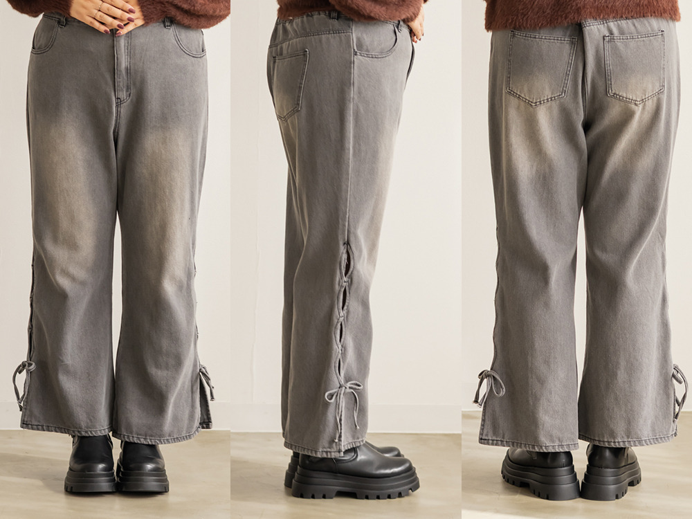 サイドカットリボンデニムフレアパンツ12