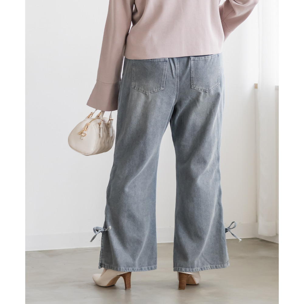 サイドカットリボンデニムフレアパンツ2