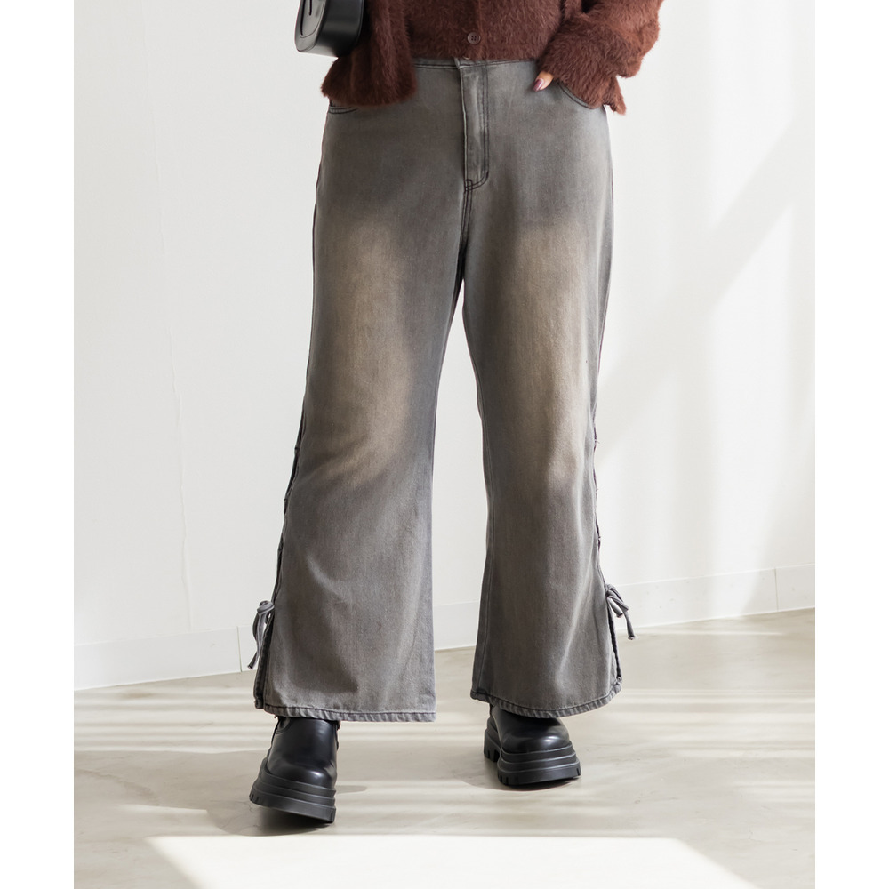 サイドカットリボンデニムフレアパンツ5