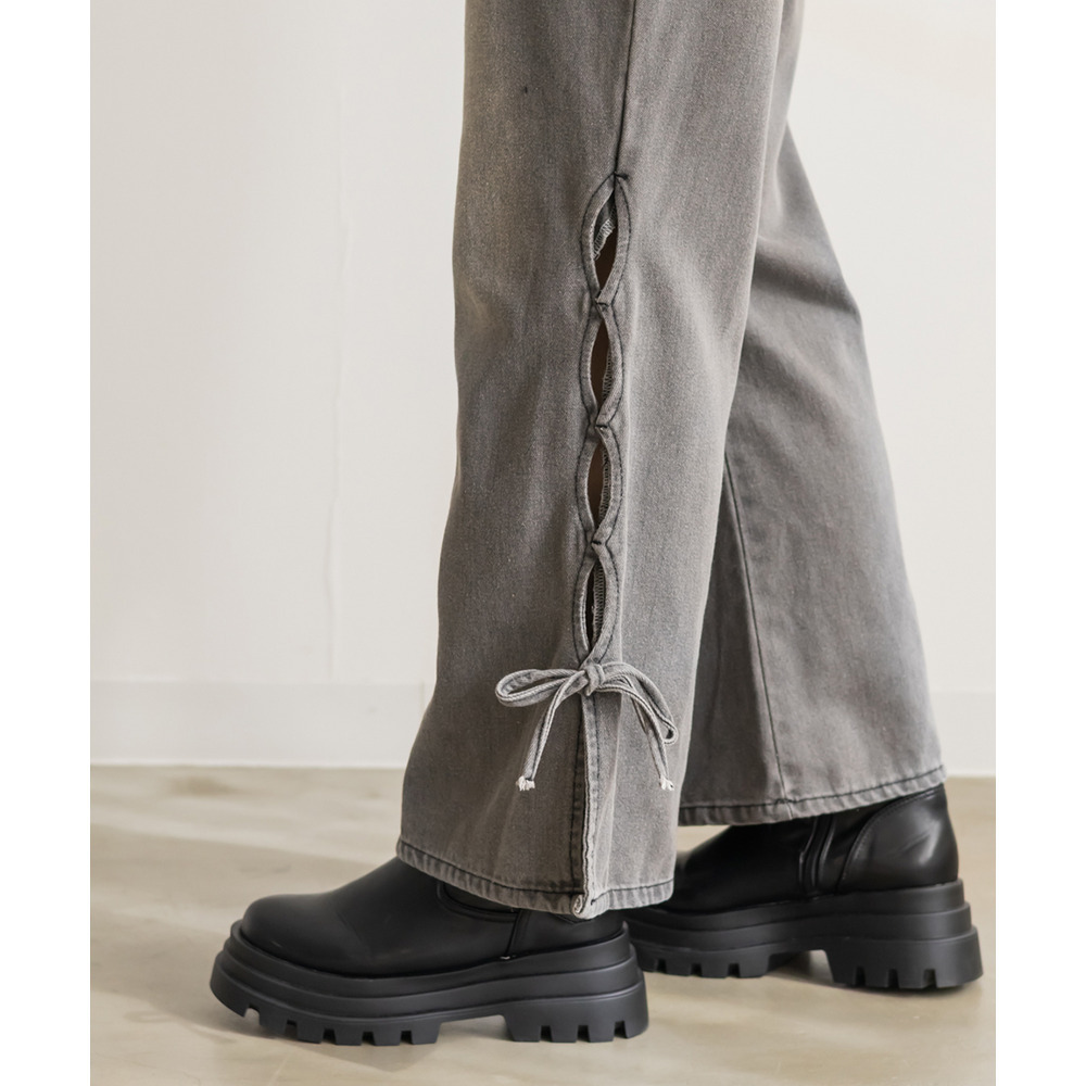 サイドカットリボンデニムフレアパンツ6