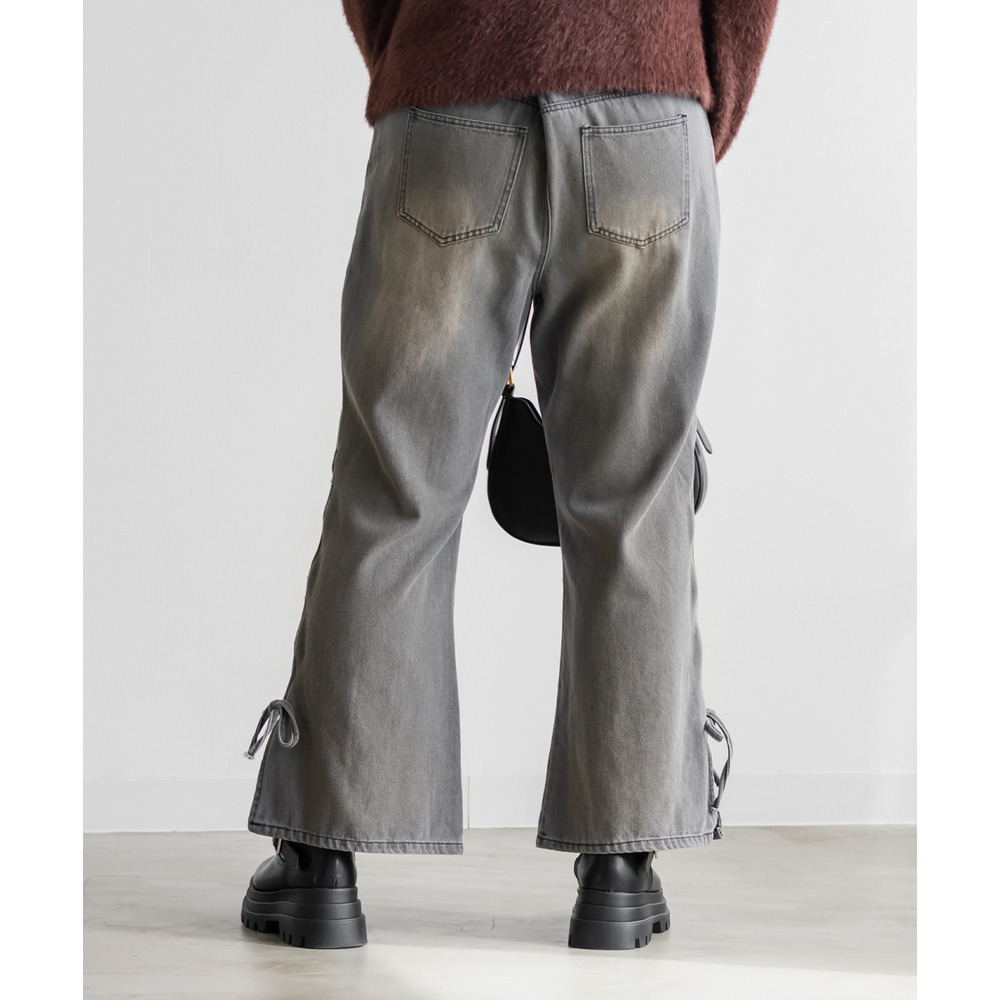 サイドカットリボンデニムフレアパンツ7