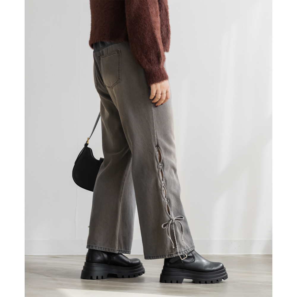サイドカットリボンデニムフレアパンツ8