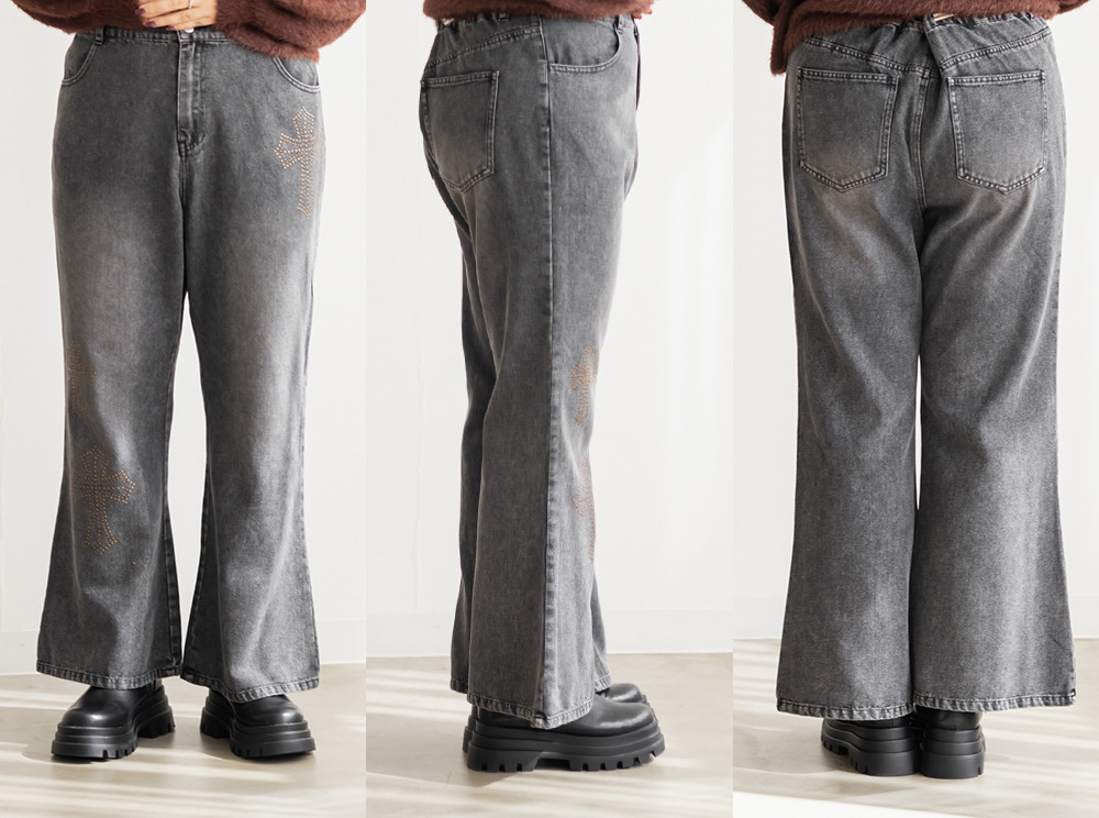 クロススタッズデニムフレアパンツ12