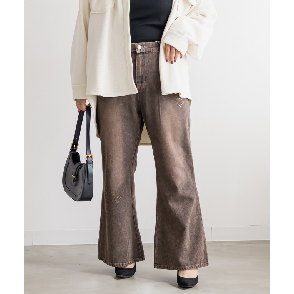 クロススタッズデニムフレアパンツ3