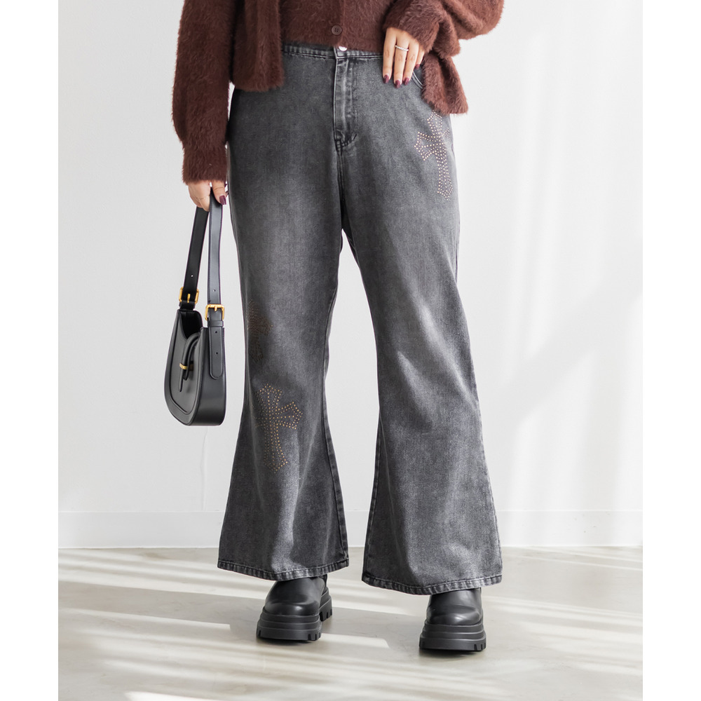 クロススタッズデニムフレアパンツ5