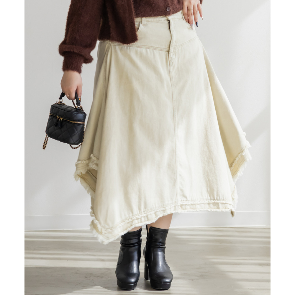 フリンジデザインイレヘムミディスカート1