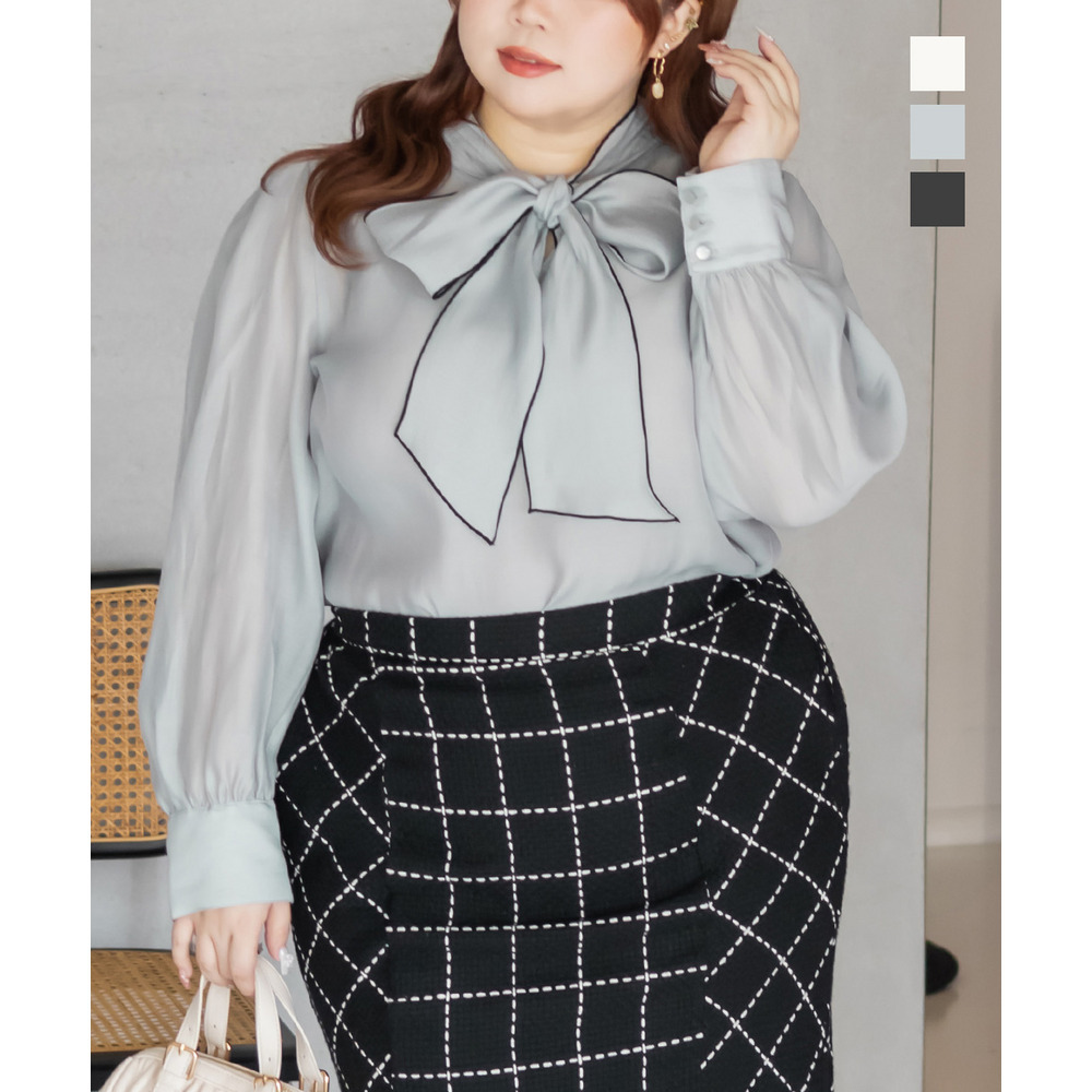 CLETTEオリジナル配色リボンタイシアーブラウス