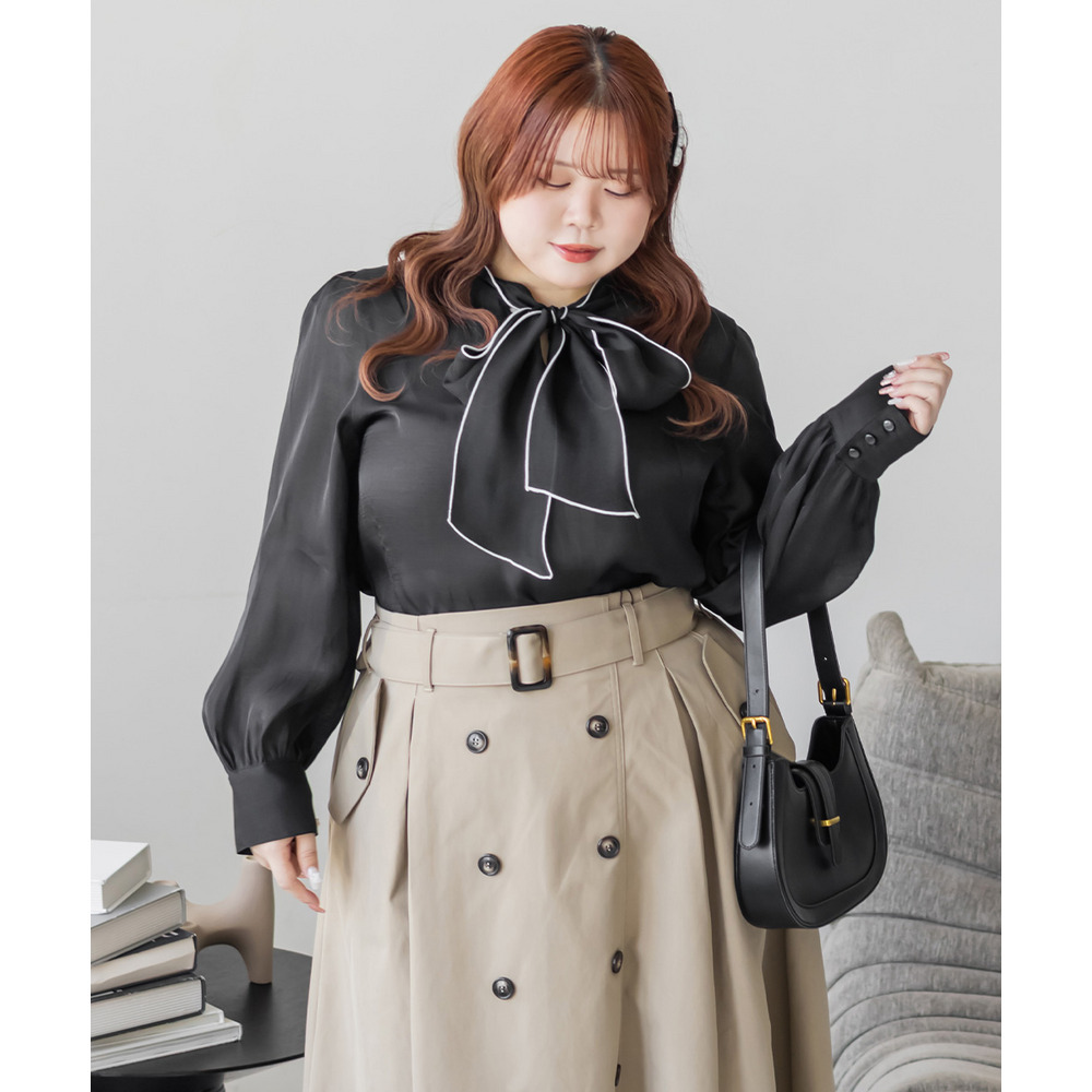 CLETTEオリジナル配色リボンタイシアーブラウス12