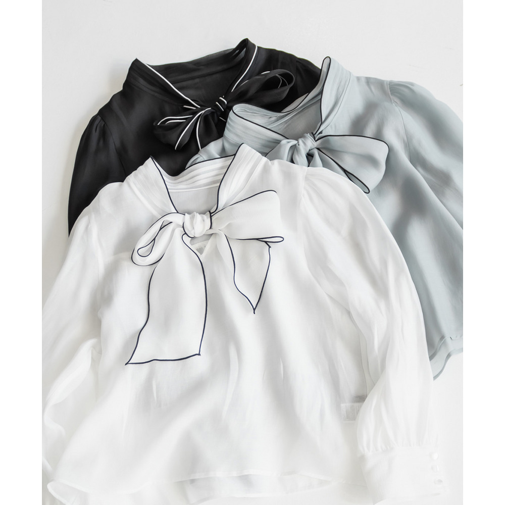 CLETTEオリジナル配色リボンタイシアーブラウス16