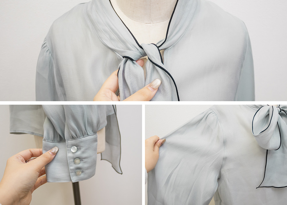 CLETTEオリジナル配色リボンタイシアーブラウス17