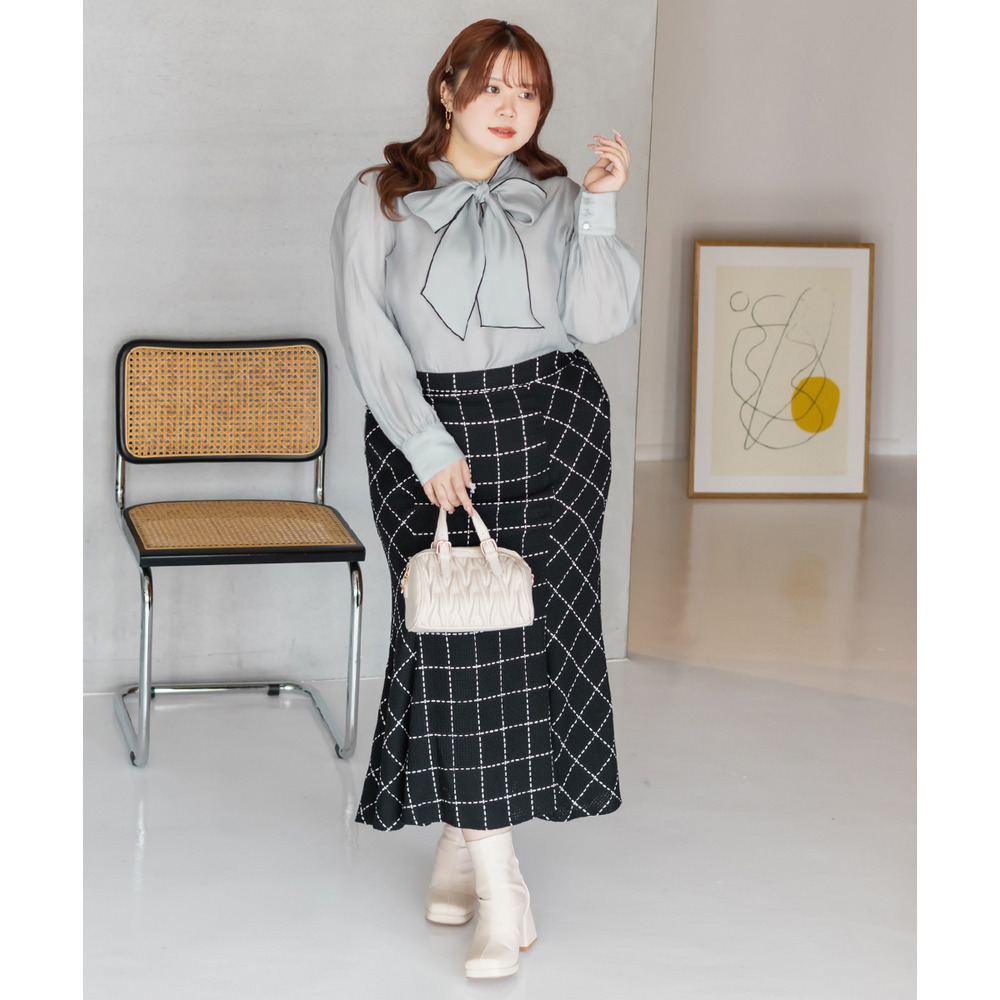 CLETTEオリジナル配色リボンタイシアーブラウス2