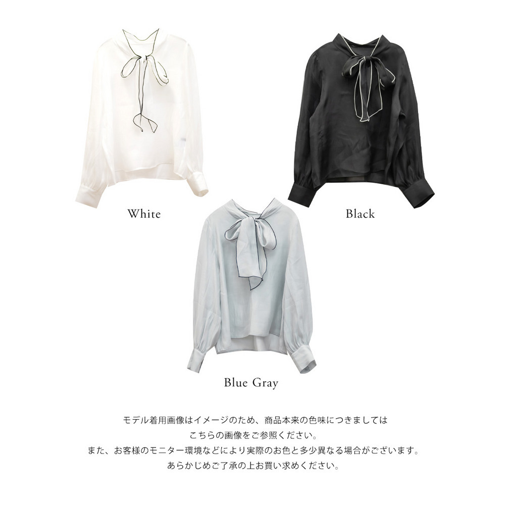 CLETTEオリジナル配色リボンタイシアーブラウス20