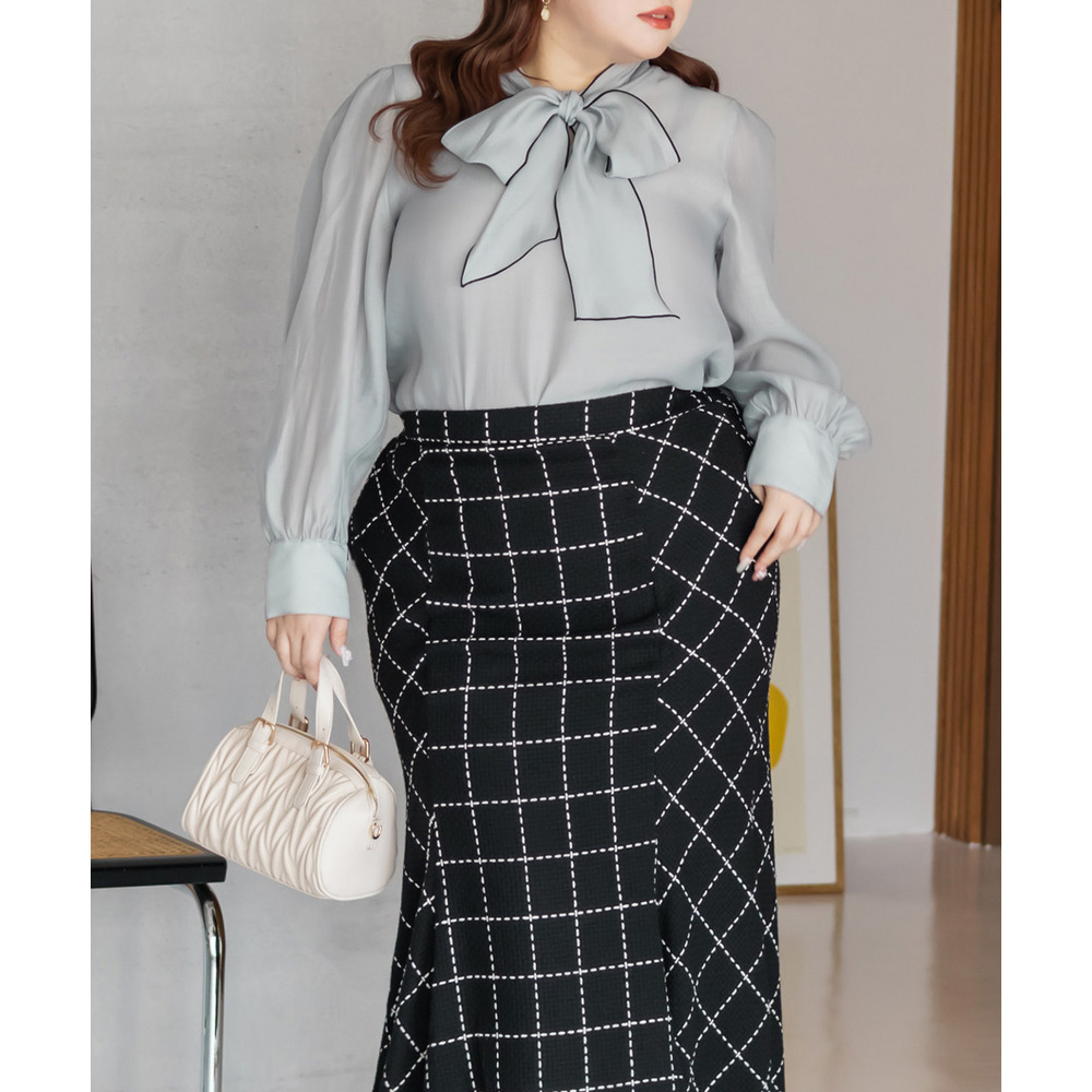 CLETTEオリジナル配色リボンタイシアーブラウス4