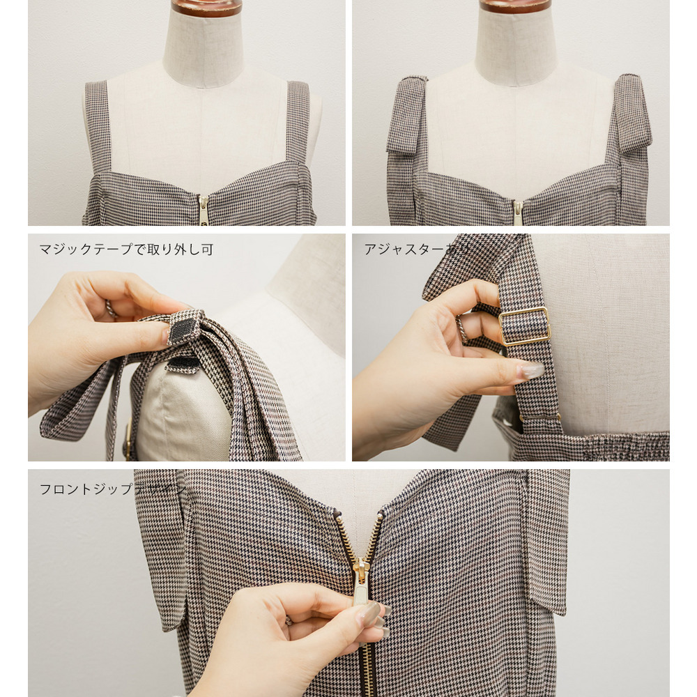 CLETTEオリジナフロントジップ千鳥柄ワンピース12