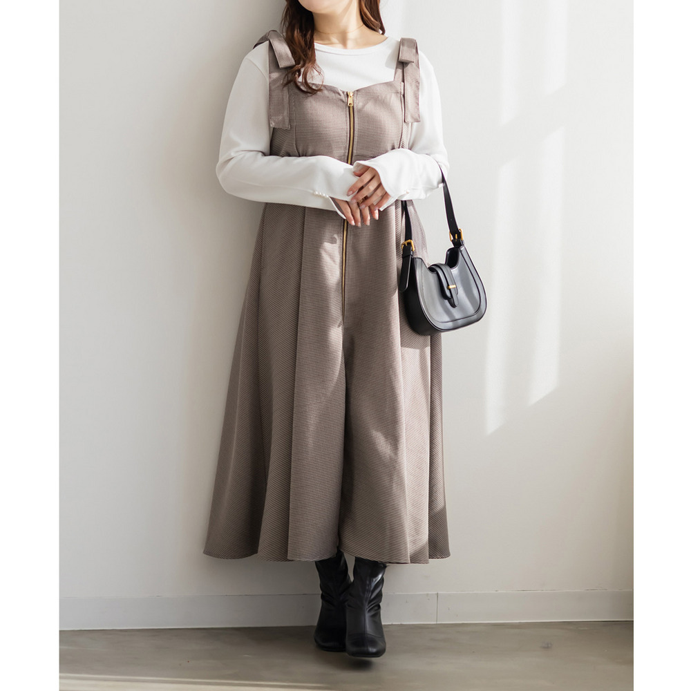 CLETTEオリジナフロントジップ千鳥柄ワンピース2