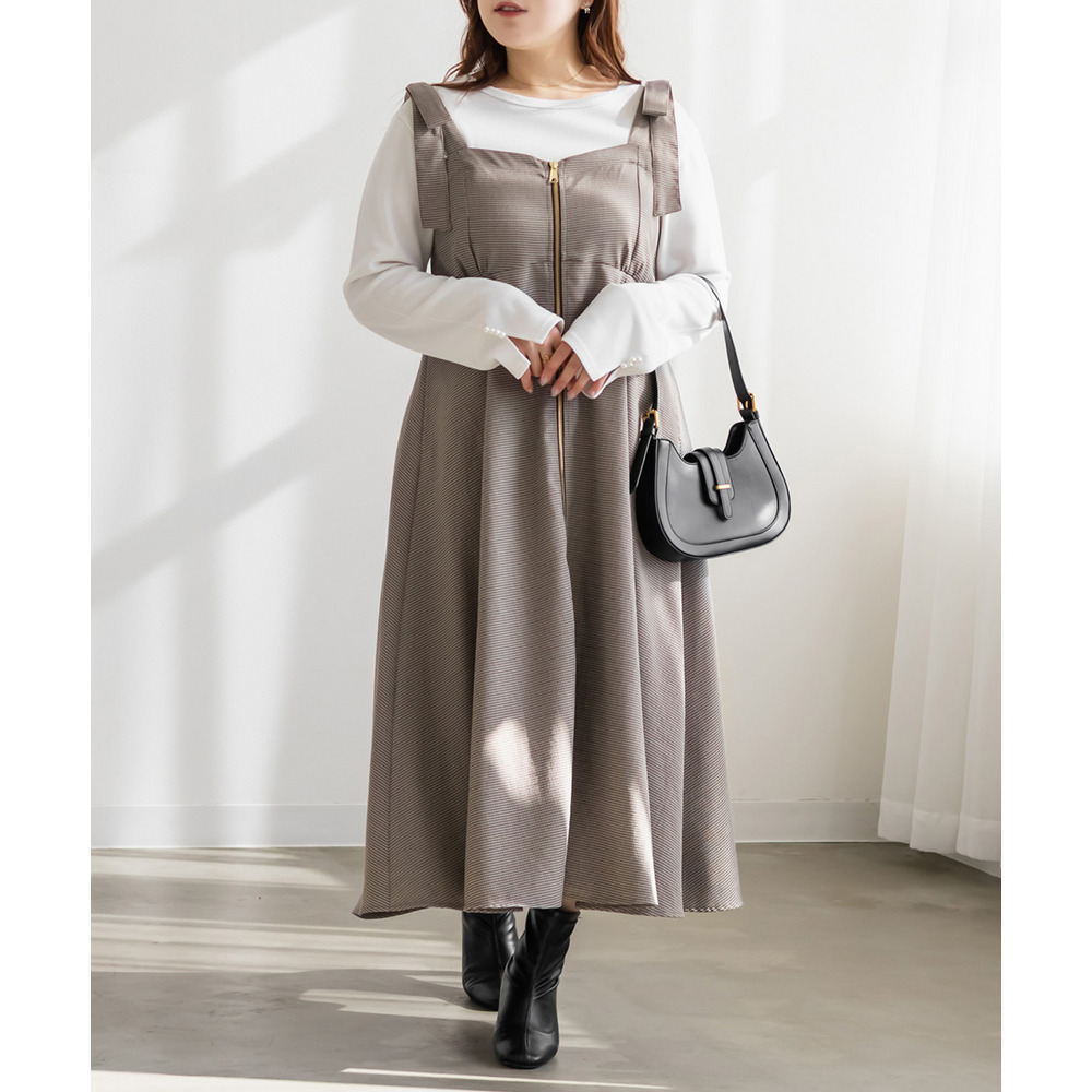 CLETTEオリジナフロントジップ千鳥柄ワンピース4