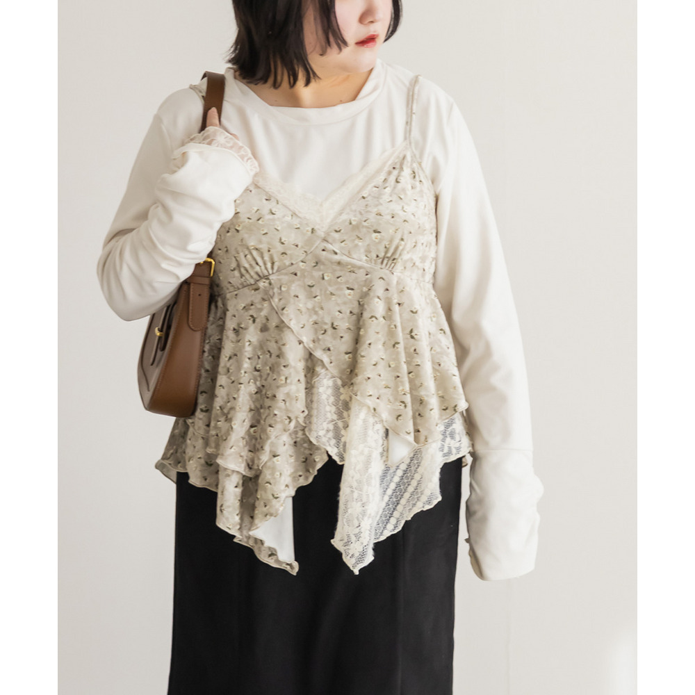 花柄ベロアレース使いキャミソール1