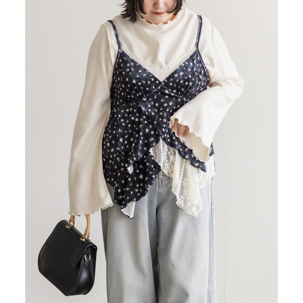 花柄ベロアレース使いキャミソール1