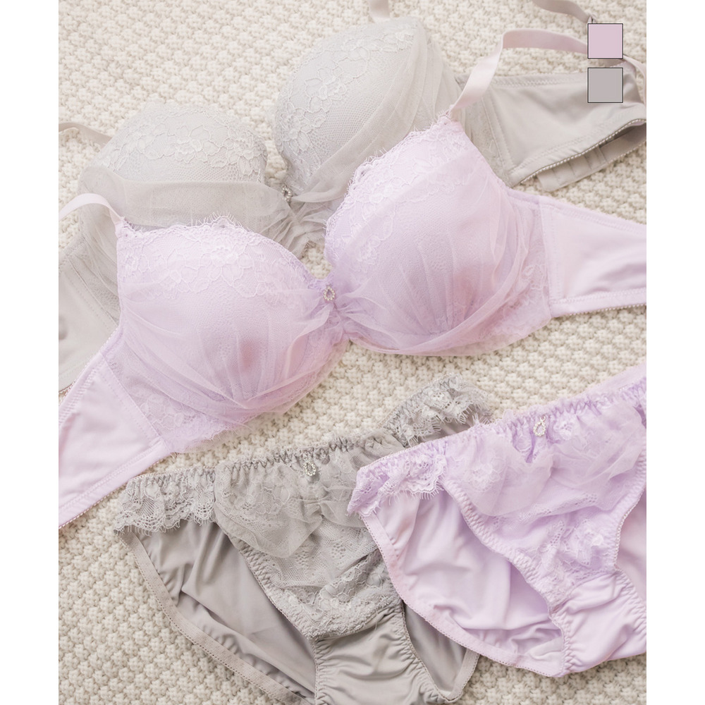 レースチュールソフトワイヤーブラジャー＆ショーツセット