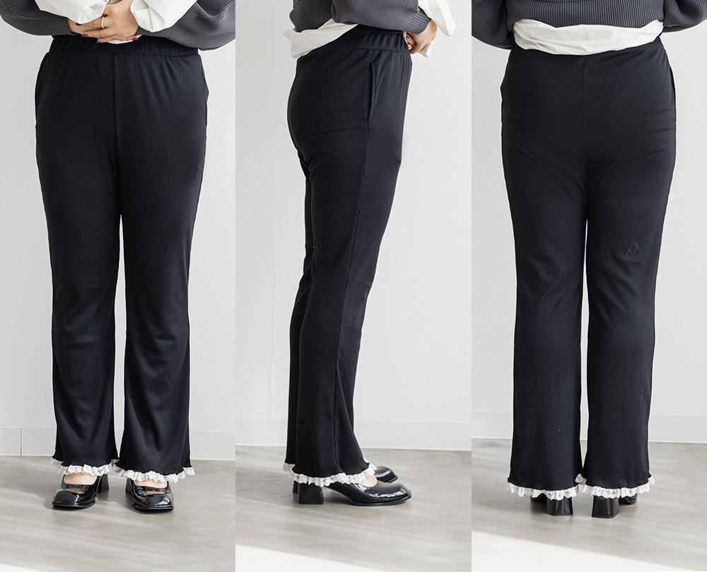 裾レースストレッチフレアパンツ11