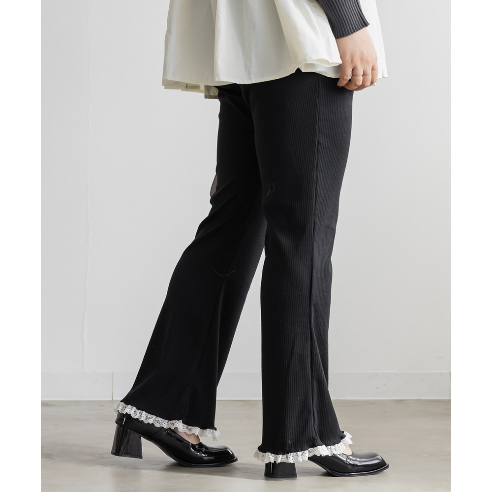 裾レースストレッチフレアパンツ3