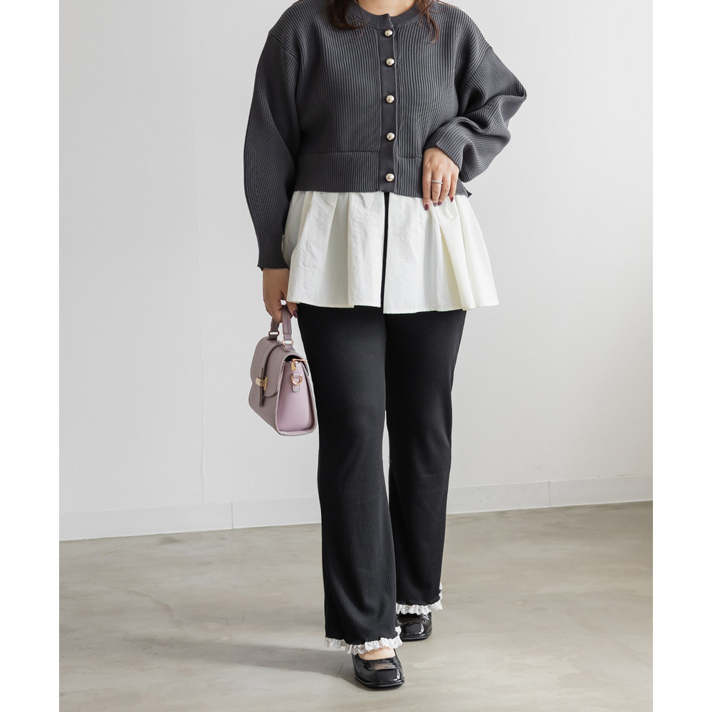 裾レースストレッチフレアパンツ4