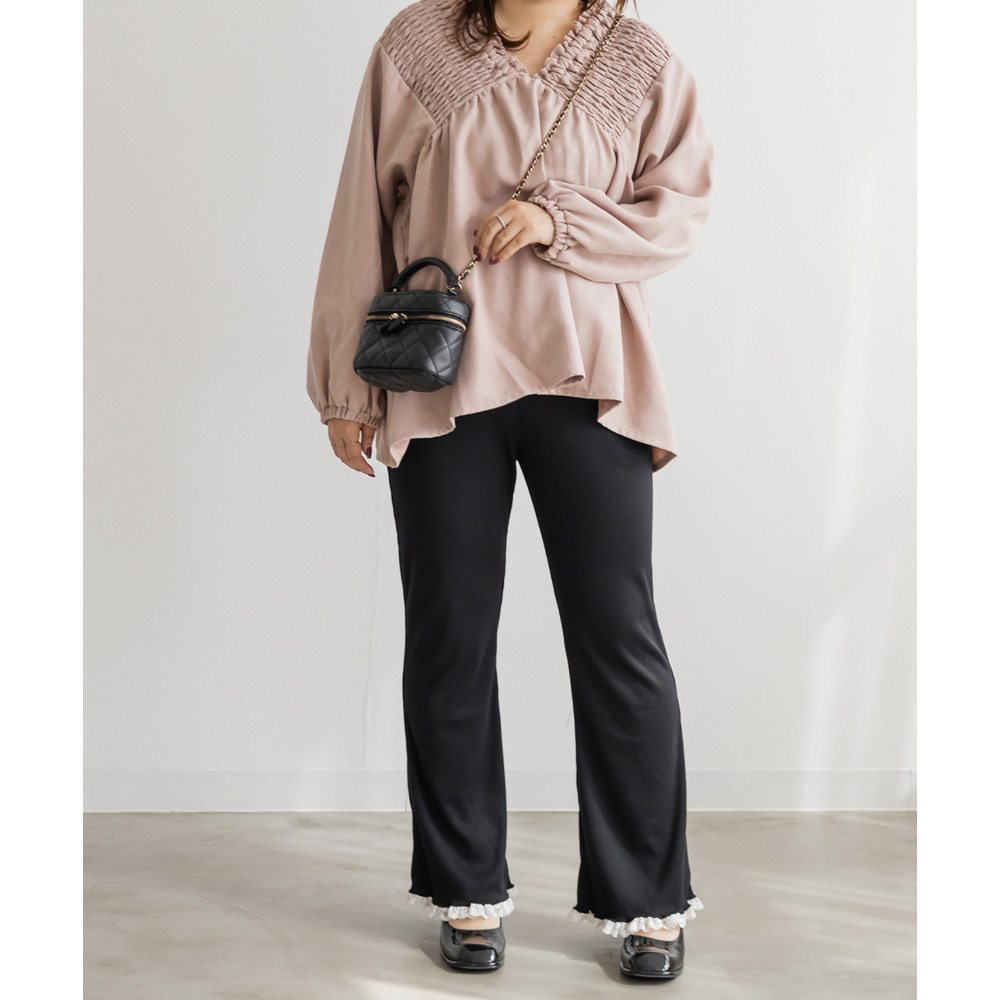 裾レースストレッチフレアパンツ5