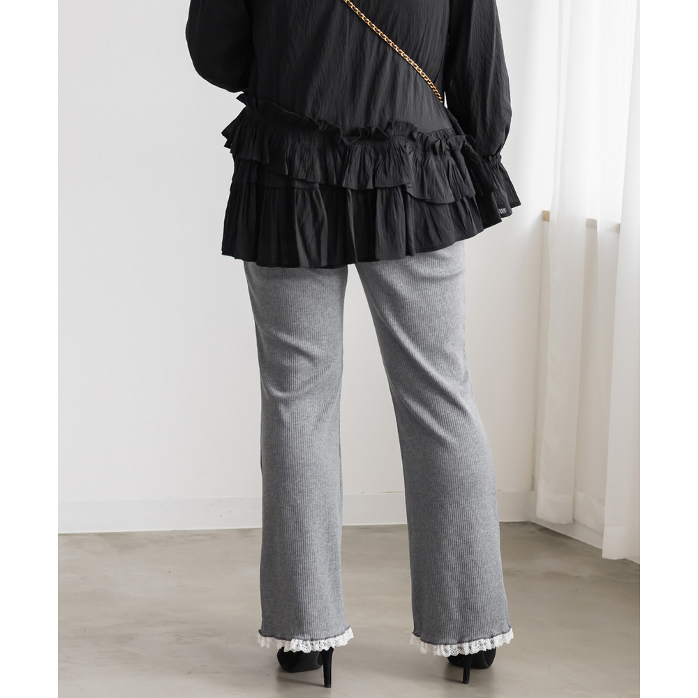 裾レースストレッチフレアパンツ6