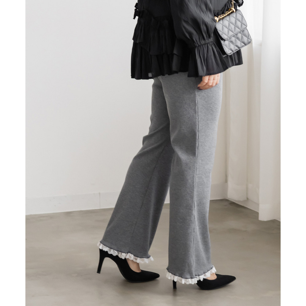 裾レースストレッチフレアパンツ8