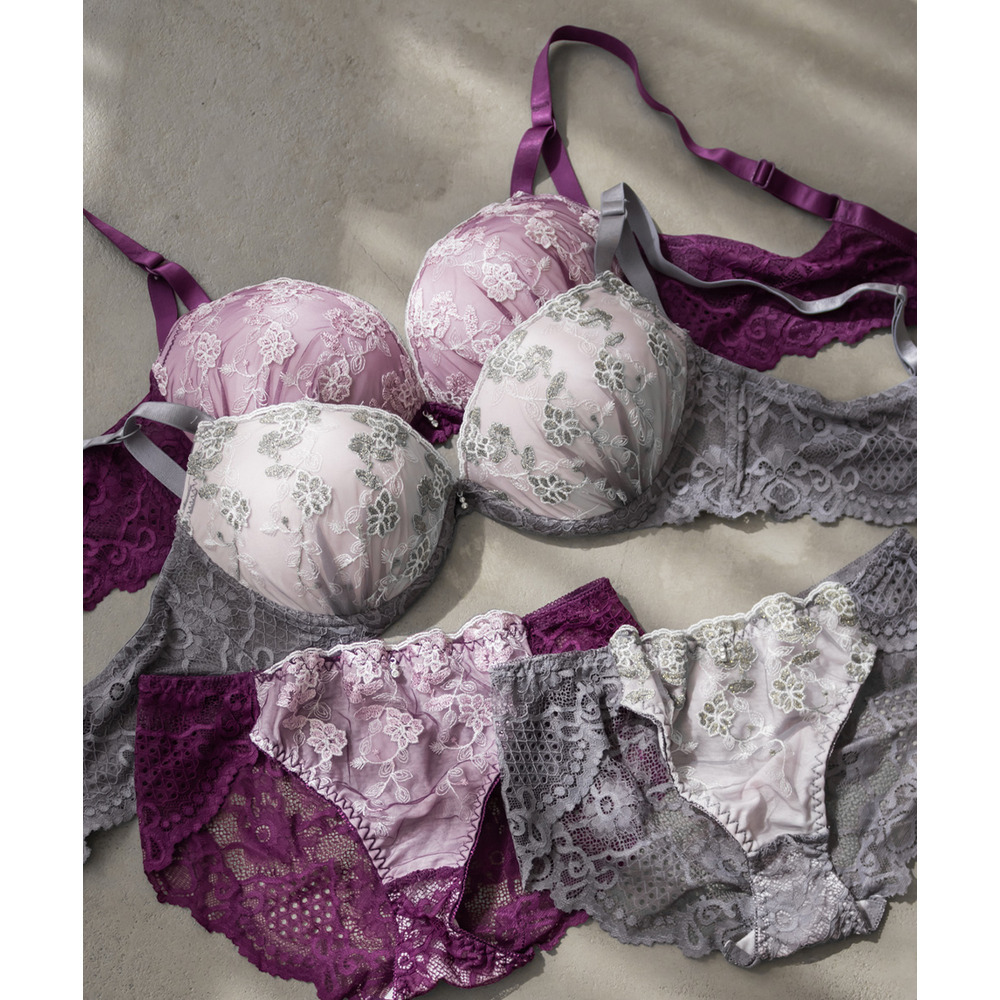 脇高シャイニーレースブラジャー&ショーツセット4