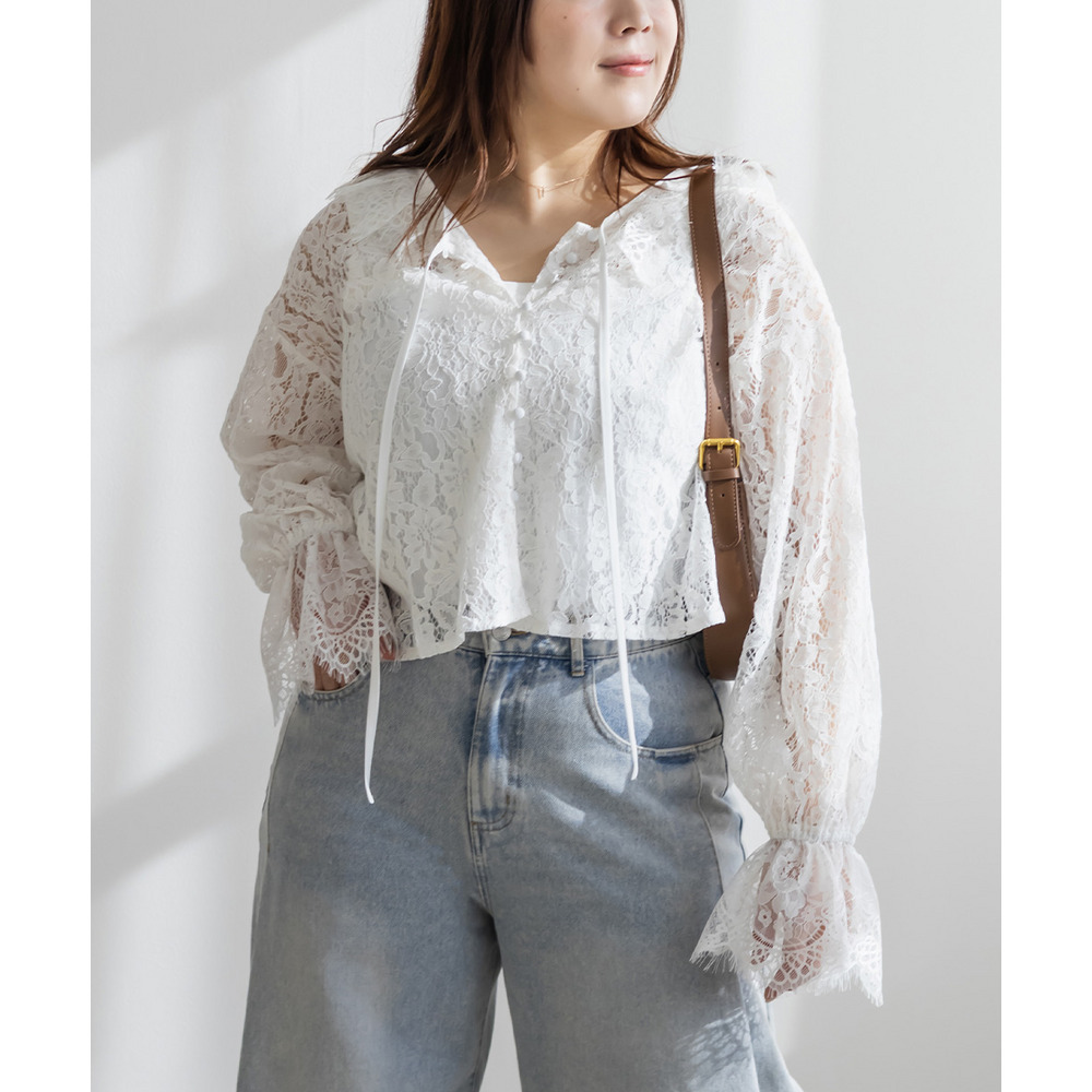 CLETTEオリジナルリボンタイスカラップレースブラウス5