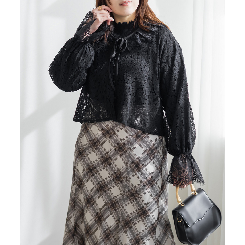 CLETTEオリジナルリボンタイスカラップレースブラウス1