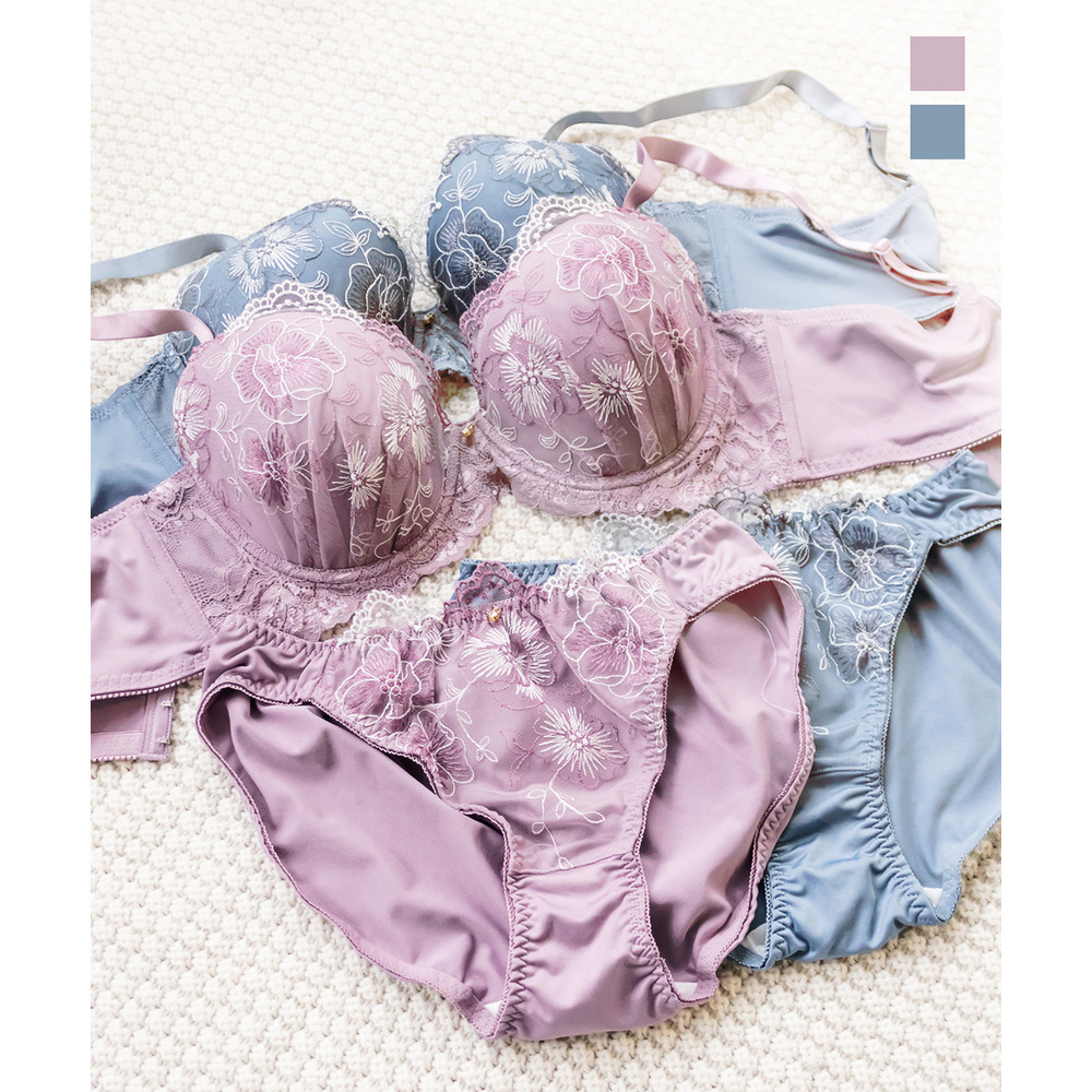 脇高ラメフラワー刺繍ブラジャー＆ショーツセット