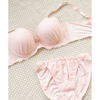 脇高レースアップリボンブラジャー&ショーツセット