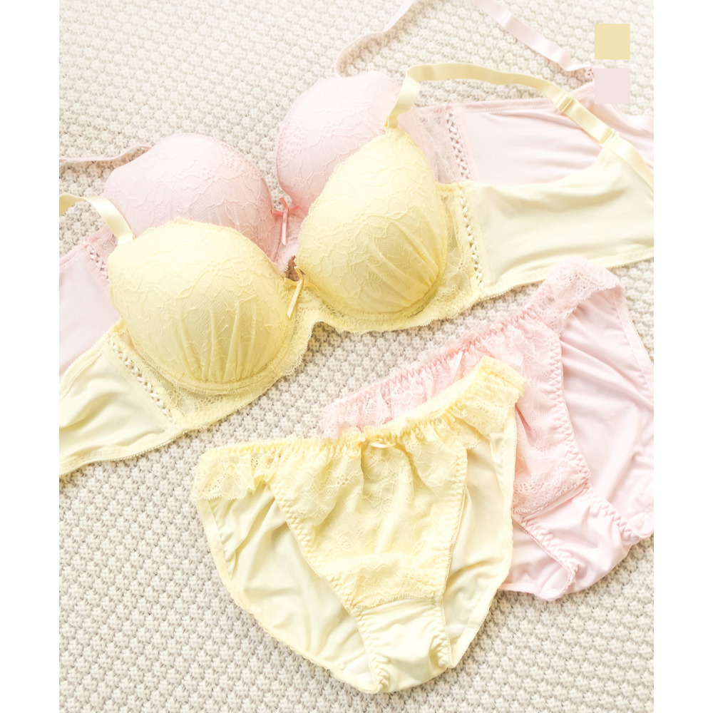 脇高レースアップリボンブラジャー&ショーツセット1