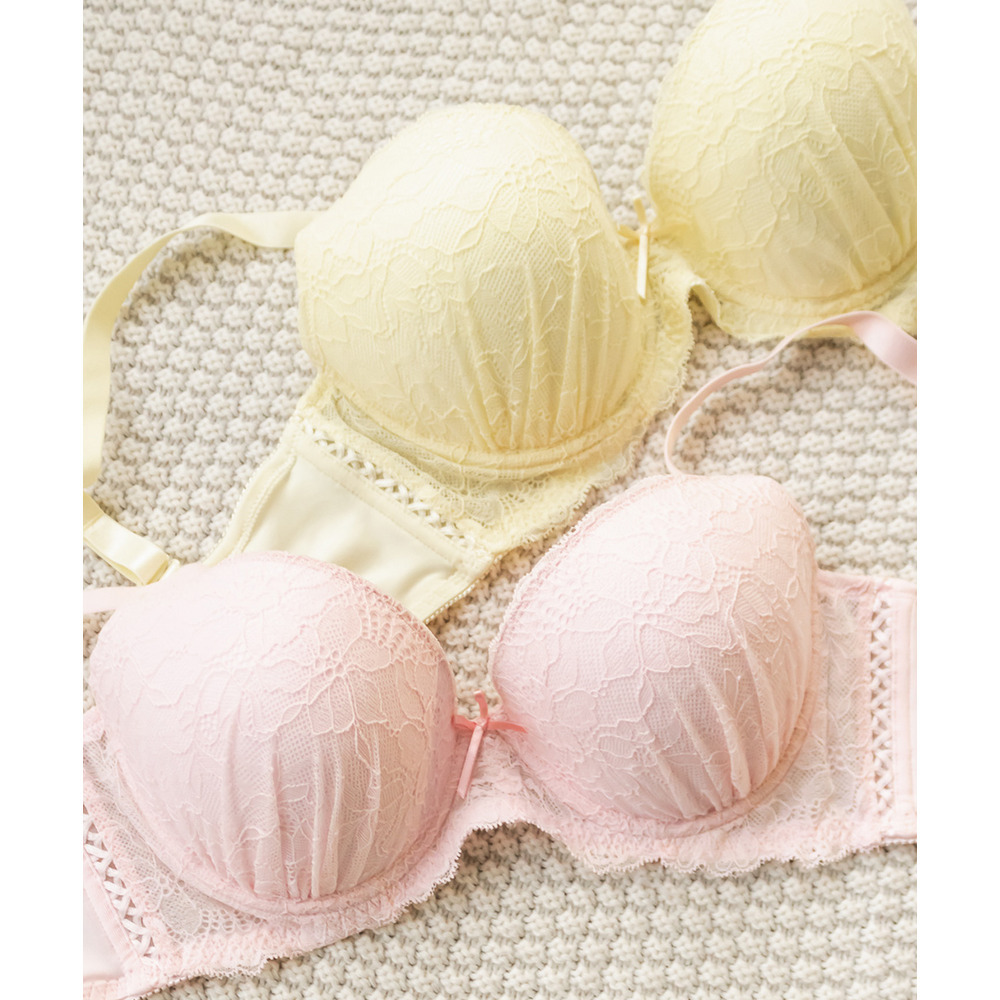 脇高レースアップリボンブラジャー&ショーツセット3