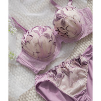 脇高エレガンスリリー刺繍ブラジャー&ショーツセット