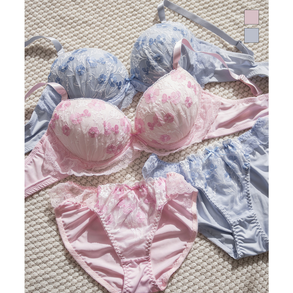 ドーリーフリルレース刺繍ブラジャー＆ショーツセット
