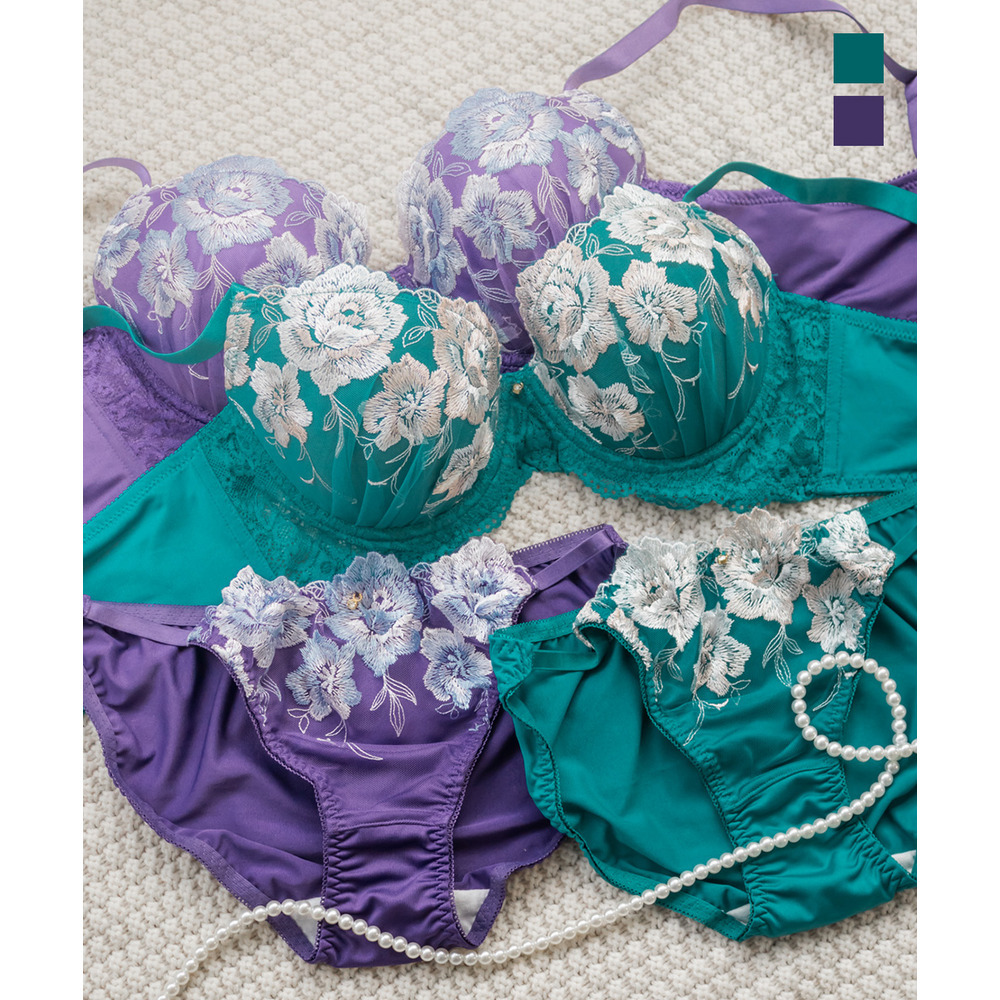 脇高エレガントレースソフトワイヤーブラジャー＆ショーツセット