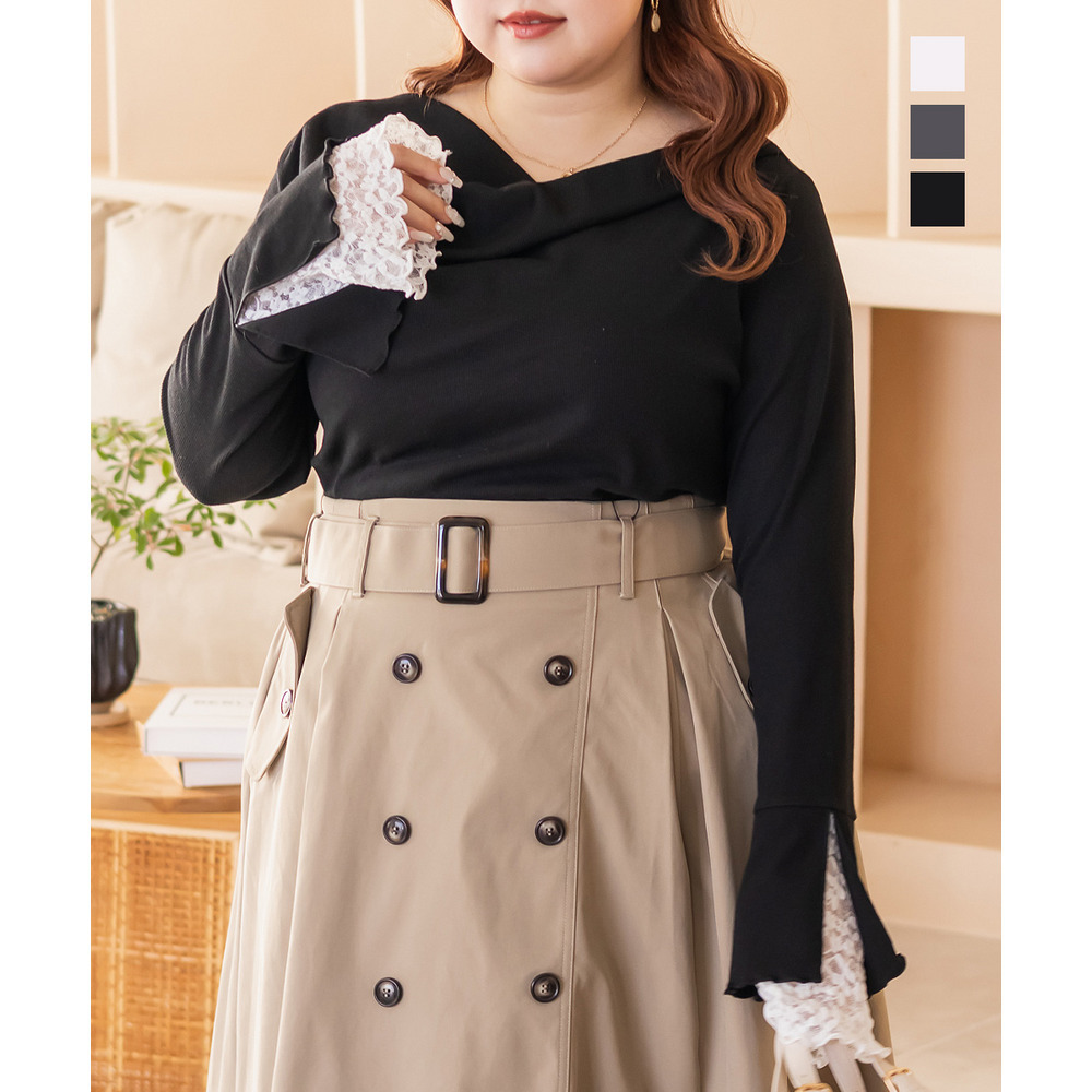 CLETTEオリジナル袖レースドレープネックプルオーバー