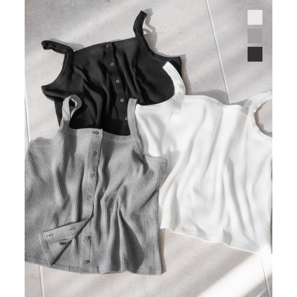 CLETTEオリジナル前後2WAYボタンデザインリブタンクトップ