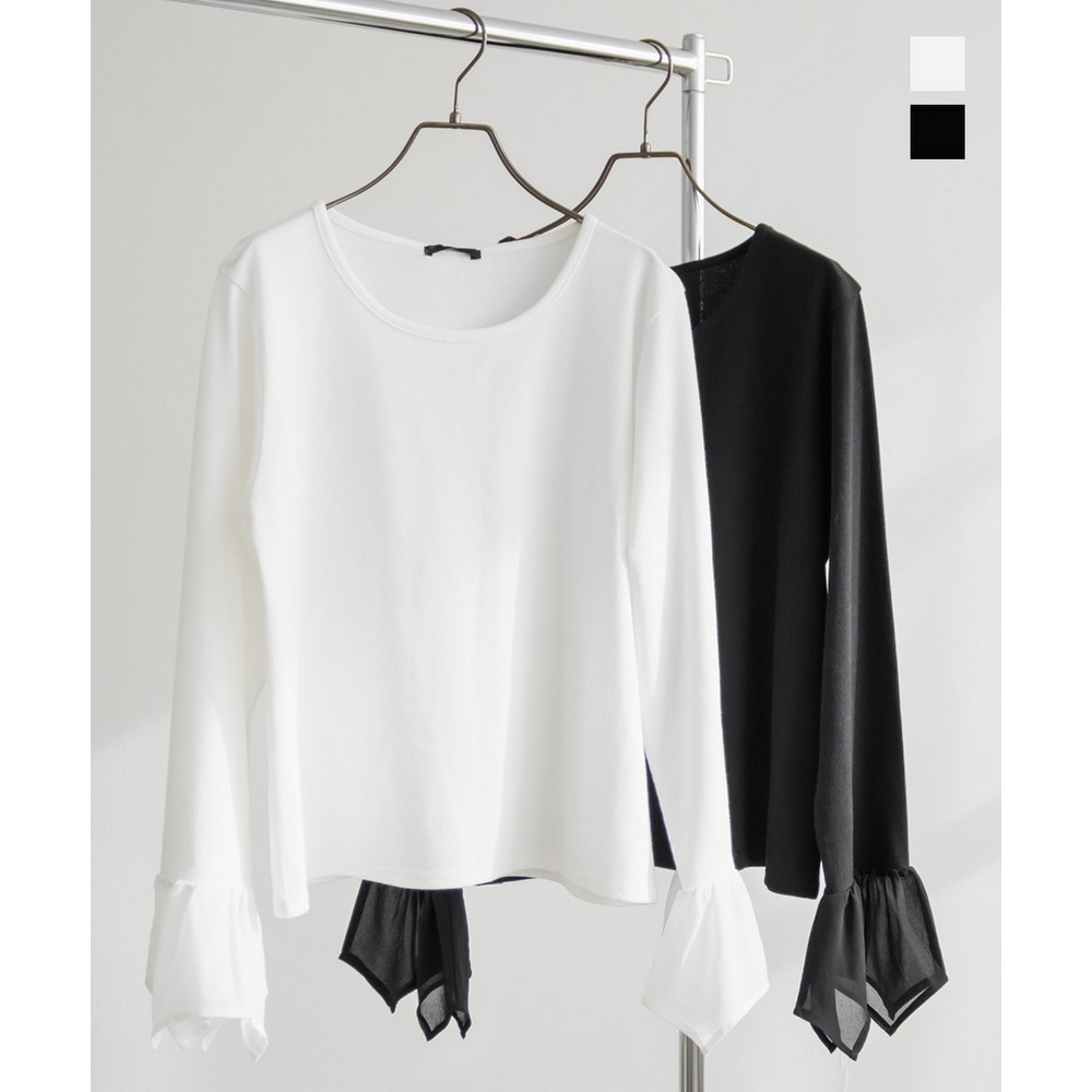 CLETTEオリジナル袖口フレアジョーゼットリブカットソー